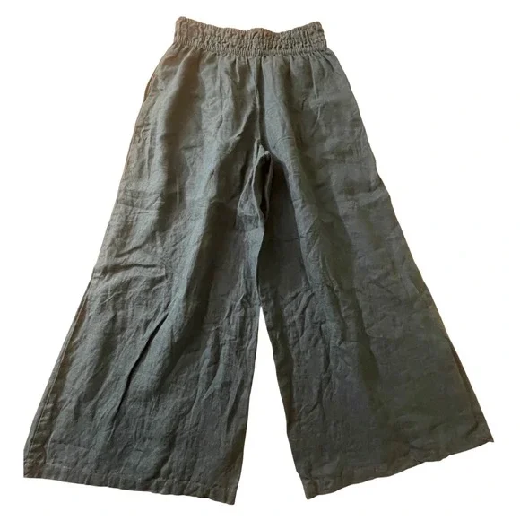 Anthropologie Womens XS Wide Leg Linen Pants Teal Blue Smocked Waist OB1657970 - Picture 7 of 7